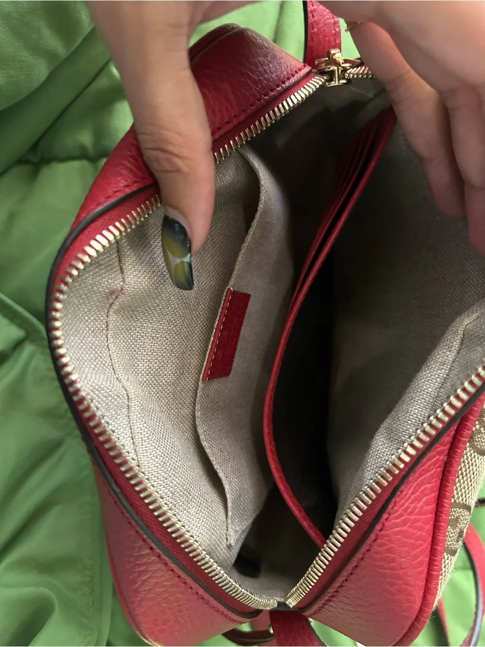 Gucci Beige GG Canvas and Red Leather Crossbody Bag